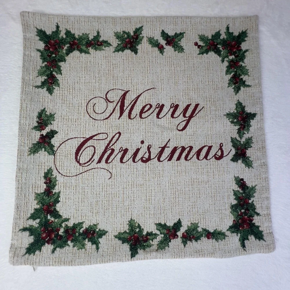 Spencer N Enterprises Merry Christmas Pillow‎ Cover 20x20 Holly Berry Tapestry